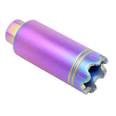 AR-15 Slim Line ‘Trident’ Flash Can with Glass Breaker | Rainbow PVD Coated | 1/2x28 Thread