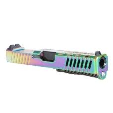 The Chameleon Glock 19 Gen 1-3 Compatible Complete Slide Kit with RMR Cut – Rainbow DLC Coating, Choose Barrel Color