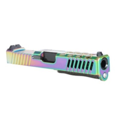 The Chameleon Glock 19 Gen 1-3 Compatible Complete Slide Kit with RMR Cut – Rainbow DLC Coating, Choose Barrel Color